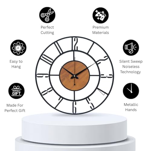 Image of Antique Metal Analog Wall Clock for Home| Big Size Modern Decorative Wall Watch for Home Decor(English Number, 18 Inch),Multicolor