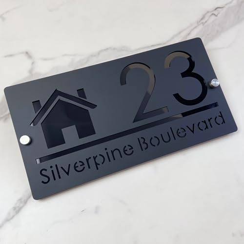 Placa de Dirección Personalizada - Número de Casa 3D en Acrílico, Corte Láser, Diseño Moderno con Efecto Flotante - Letrero Exterior para Hogar, Hotel y Apartamento (Black black)