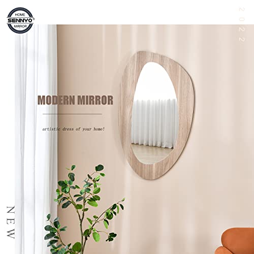 SENNYO Asymmetrical Decorative Natural Finish Wood Frame Wall Mirror for Bathroom/Farmhouse and Home Decor, 29" x 17", Vertical or Horizontal Hanging, Natural, SY-063L - Image 6