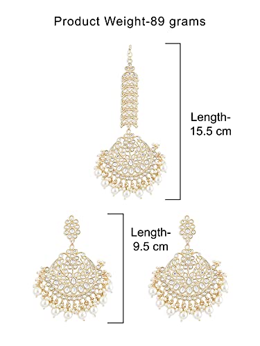 ZAVERI PEARLS Gold Tone Traditional Kundan Earring & Maangtikka Set For Women-ZPFK11432 - Image 7