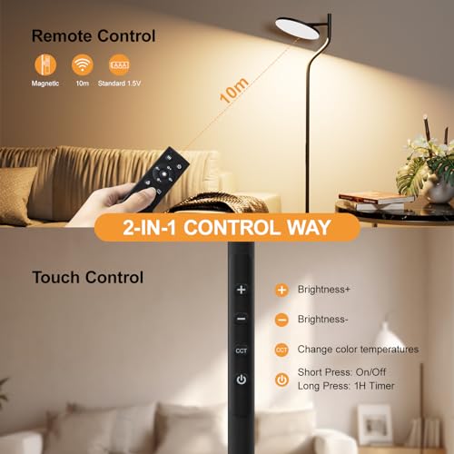 Nulmvic Stehlampe Wohnzimmer - 36W Deckenfluter LED Dimmbar - Stehlampe mit Fernbedienung und Touch Steuerung für Wohnzimmer Schlafzimmer… – Ansicht 5