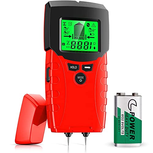 Stud Finder Wall Scanner And Moisture Meter, 6 in 1 Multi-function wood detector And moisture meter mold detector with LCD Display And Audio Alarm for Wood AC Wire Metal Beam Joist Pipe Damp Tester