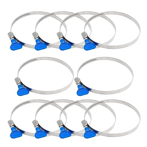 Image of 10pcs-Pack Stainless Steel Hose Clamps 90-110mm (3-1 /2 inch to 4-5 /16 inch) Thumb Screw Key Type Adjustable Hose Clamp Width 9mm Thickness 0.6mm 201 Stainless Steel Butterfly Shank Card