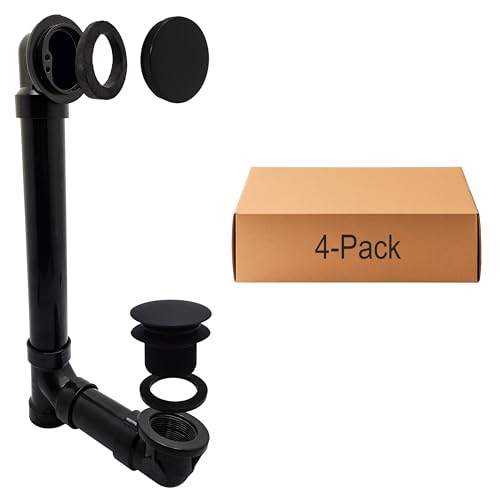 Westbrass 493144H-62 14" Sch. 40 ABS Bath Waste & Overflow Assembly with Tip-Toe Drain Plug and Illusionary Faceplate, Matte Black (4-Pack)
