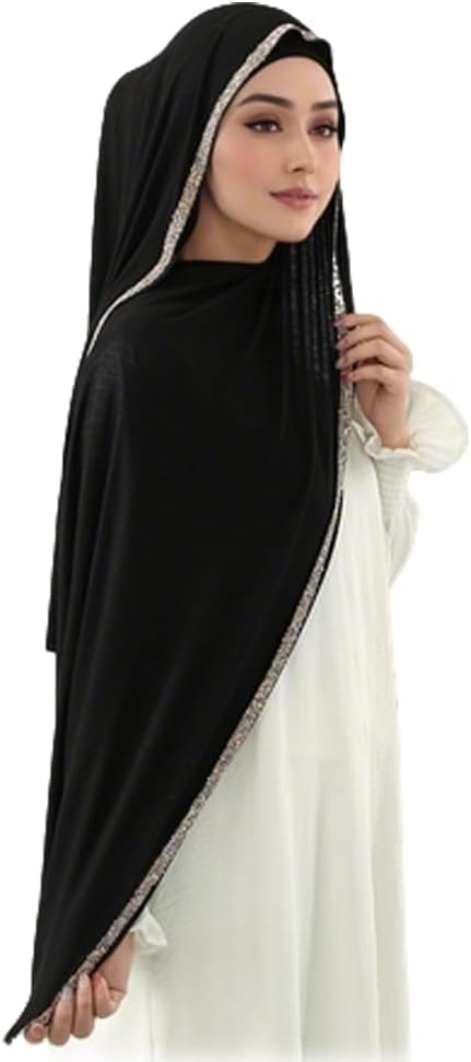 BXT Muslim Women's Soft Hijab Scarf Sparkling Modest Ramadan Islamic Headscarf Head Wrap for Ramadan Prayers