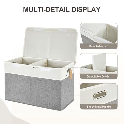 Image of Large Toy Storage Box with Lid, Collapsible Toys Storage Organizer Bins with Dividers and Handles, Storage Chest Bin for Kids, Boys, Girls, Nursery 25 inchx13 inch x16 inch (Gray & White)