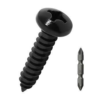 #4 x 1 Pan Head Wood Screws 100 pcs, 18-8 304 Stainless Steel, Phillips Drive Pan Head Self Tapping Screws, Black Oxide Coated Sheet Metal Screws, Fayeploo with Phillips Driver Bit