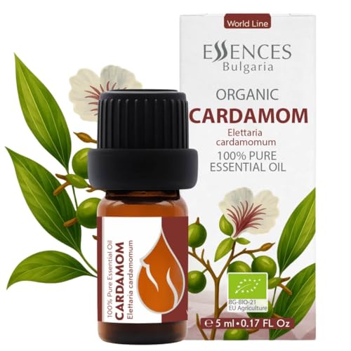 Essences Bulgaria Olio Essenziale Di Cardamomo Biologico 5 ml | Elettaria Cardamomum | 100% Puro | Naturale | Non Diluito | Grado Terapeutico | Aromaterapia | Cosmetici | Cruelty Free | Non OGM