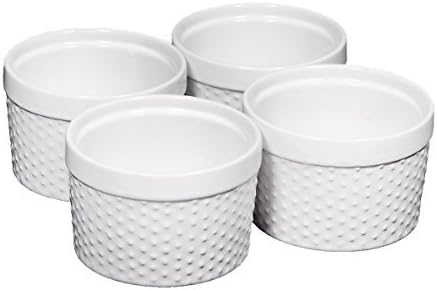 Palais Dinnerware Ramekins Collection Porcelain Soufle Dishes (6 Oz - Set of 4, White - Dots Finish)