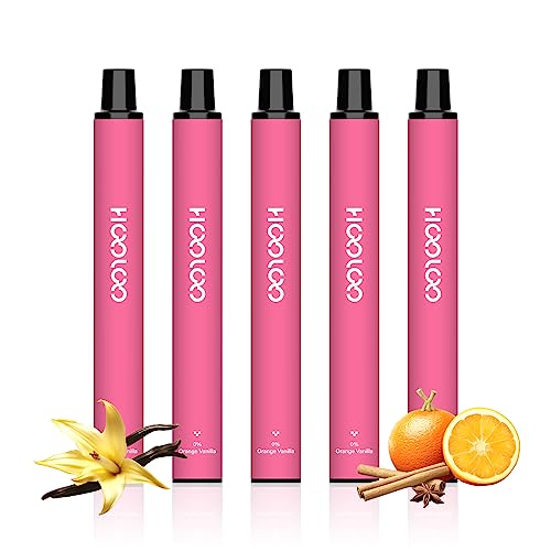 HOOLOO 5 Packs Disposable Vape Pens E-Cigarette Kit, Fruit Flavours 7500 Puffs Totally, Prefilled Vape Juice, No Nicotine (Orange Vanilla)