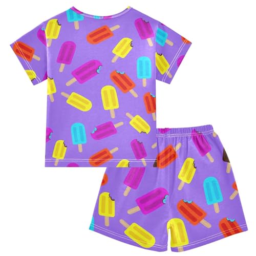 Ice Cream Purple Pajama Set Short Sleeve Pajamas Shorts Sets Cotton Soft Loungewear Sleepwear 5Y2