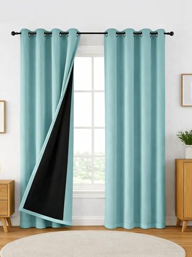 Image of 100% Blackout Curtains for Window 4 Feet| Black Back Coated Fabric | Pack of 2 | Heat & Noise Insulation | Eyelet Curtains forLiving Room & Bedroom |Sky