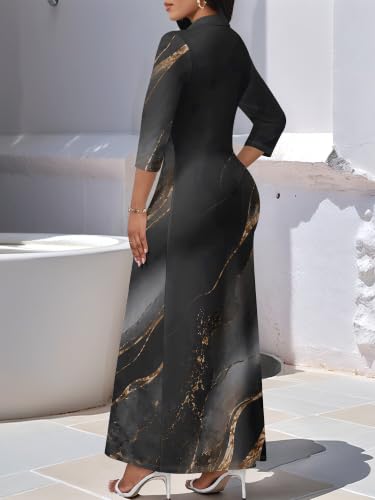 Image of PinkPatty Women's Casual 3 /4 Sleeve Polo V Neck Bodycon Maxi Dress