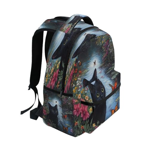 Black Cat Kitten Butterfly Flower Backpack for School Boys Girls Adults Kids Bookbag Laptop Bag 18L2