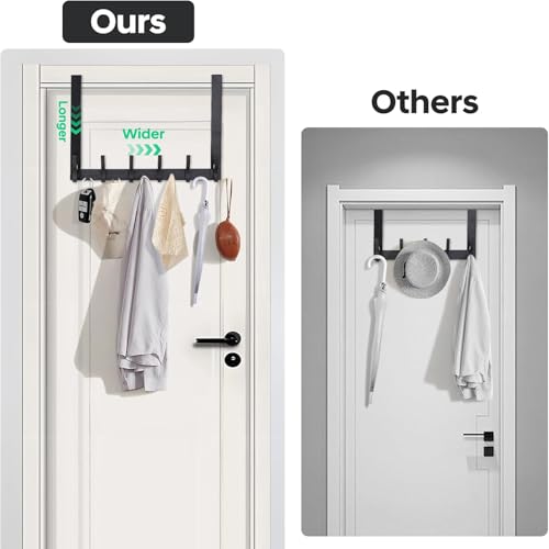 Over The Door Hooks Hanger with 11 inches Extended Arms, Tool-Free Assembly, No Nail Over Door Hanger Holder with 6-Double Hook for Bathroom, Bedroom, Kitchen, Hanging Towels, Coats