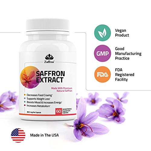 Zaffrus - Pure Saffron Extract To Enhance Mood, Eye Support, General Health Support. 60 Dietary Capsules (88.5 Mg) #TOP3
