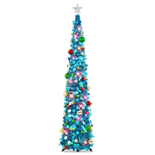 N&T NIETING 6ft Pop Up Blue Tinsel Christmas Tree