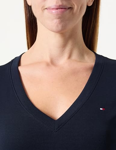 Tommy Hilfiger Damen T-Shirt Kurzarm New Slim Cody mit V-Ausschnitt, Blau (Nos Desert Sky), XS – Ansicht 2