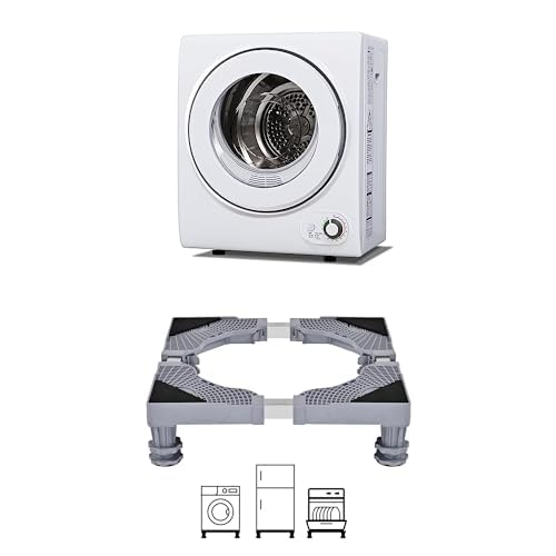 Compact Laundry Dryers 1.5 cu.ft Front Load Stainless Steel Electric Dryers Machine with Stainless Steel Tub ，Washer Dryer Base with Four Power Feet, Horizontal Adjustable Base