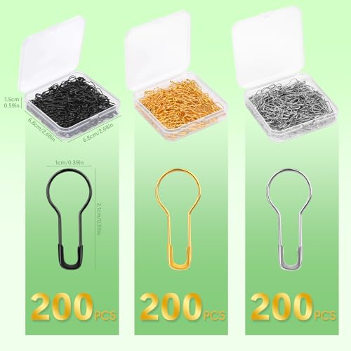 Lunarm 600 peças de alfinetes de segurança, lâmpada de 3 cores, pinos de metal, acessórios doméstico
