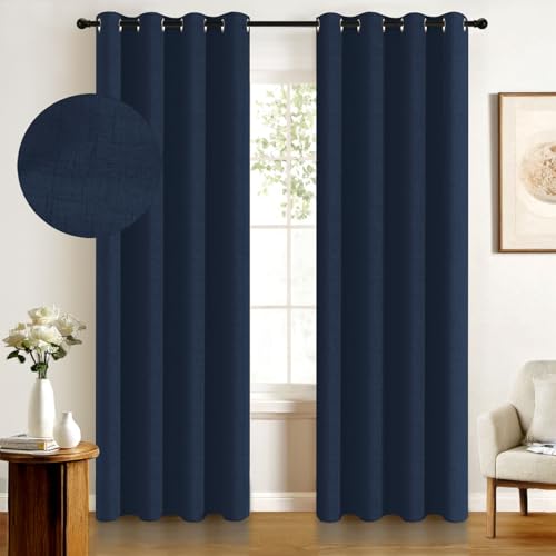 Image of 100% Blackout Shield Linen Textured Total Blackout Curtains for Bedroom 72 Inches Long, Midnight Blue Grommet Curtains for Living Room, Thermal Insulated Room Darkening Drapes, 50 inchW x 72 inchL, 2 Panels