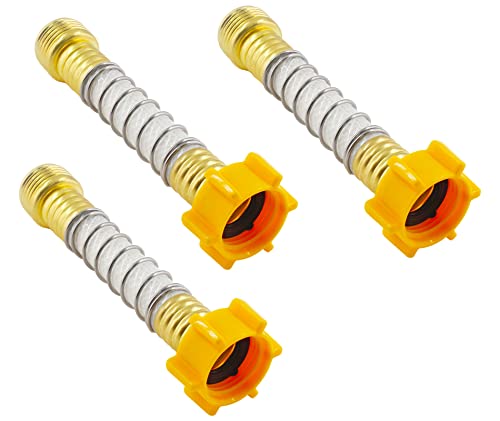 Rierdge 3 Pcs Garden Hose Extension Adapter Hose Kink Protector with Coil Spring, Solid Brass Faucet Hoses Coupling Adapter Extension with Comfortable Rubberized Grip (Yellow Cap)