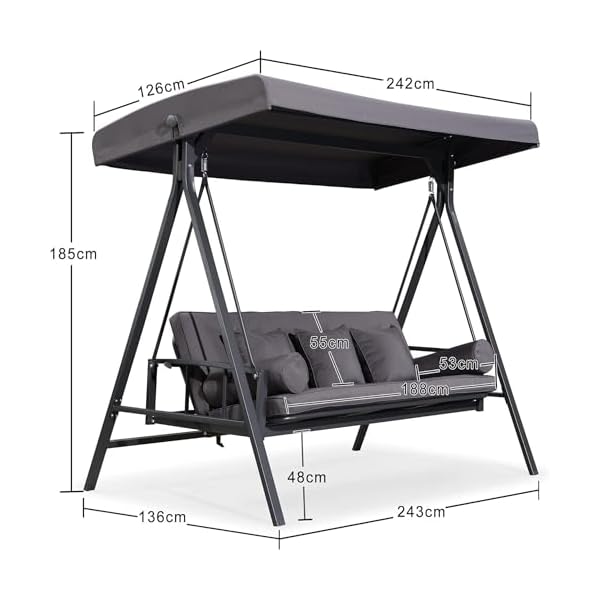 PURPLE LEAF Hollywoodschaukel 3-Sitzer mit Liegefunktion Grau