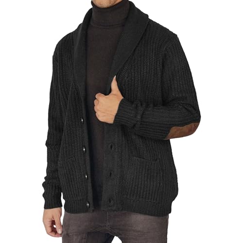 Mens Ribbed Winter Cardigan Sweaters Long Sleeve Casual V Neck Outerwear Button Down Knitted Sweater with Pockets