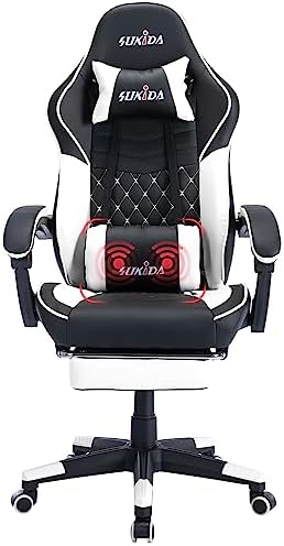 Ergonomic Video Gamer Chairs Gaming Computer Chairs Gamer Chairs for Adults Massage Lumbar Support Swivel Height Adjustable Headrest Backrest