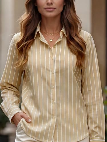 Image of Style Quotient Women Beige White Stripe Printed Formal Shirt