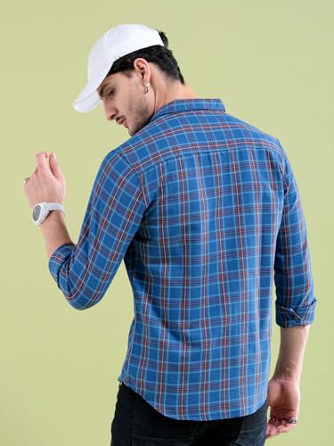 Image of The Indian Garage Co Men Slim Fit Checkered Full Sleeves Spread Collar Cotton Casual Shirt