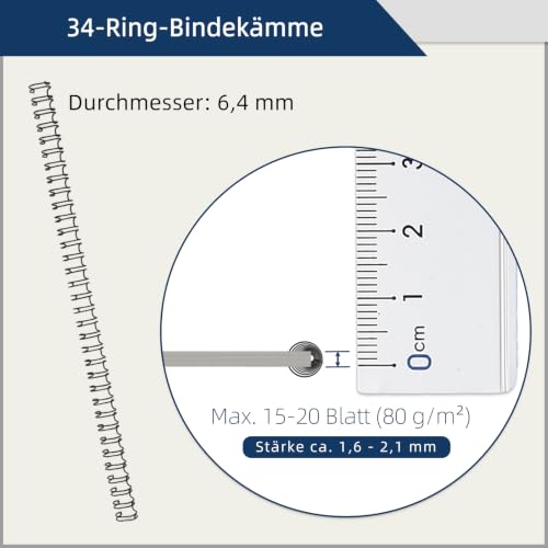 RAYSON Drahtbinderücken, 25 Blatt, 34 Schlaufen, A4, Teilung 3:1, 6,4 mm, Schwarze, Packung mit 100 Stück