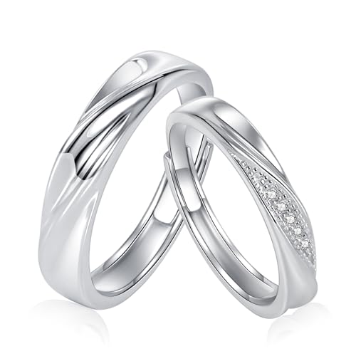 Promise Rings for Couples Matching Couple Adjustable Ring Cross Love River Sterling Silver Him and Her Wedding Engagement Band