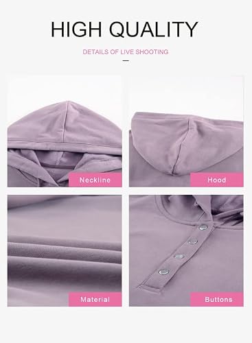 Dokotoo Womens Ladies Winter Sweatshirts For Women Plus Size Comfy Simple Plain Drawstring Hoodies Button Collar Long Sleeve With Pockets Hooded Pullovers Casual Fall Tops Shirts Purple Xxl #TOP6