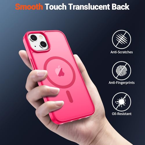 Image of SUPFINE Magnetic for iPhone 15 Plus Case & iPhone 14 Plus Case(Compatible with MagSafe)(Military Grade Drop Protection) Slim Translucent Shockproof with Anti-Fingerprint Phone Case,Hot Pink
