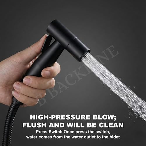 Image of B Backline Jet Spray Pipe for Toilet | High Pressure Health Faucet for Toilets | Jet Spray with 1.2 Mtr Flexible Hose Pipe and Wall Hook | Water Saving Nozzle (Black Matt)