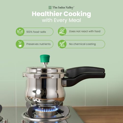 Image of The Indus Valley Stainless Steel Outer Lid Handi Pressure Cooker 1.5 Litres | Outer Lid | Induction Friendly | ISI-Certified, 100% Toxin-Free, Naturally Non-Stick, 3 Y Warranty