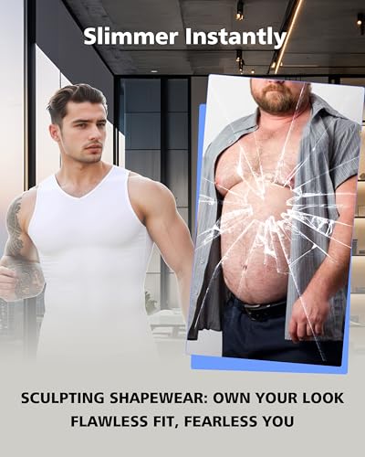 Compression Shirt Mens Tank Top,Gynecomastia Undershirt Body Shaper Tummy Control,Men Shapewear V Neck Slimming Vest2