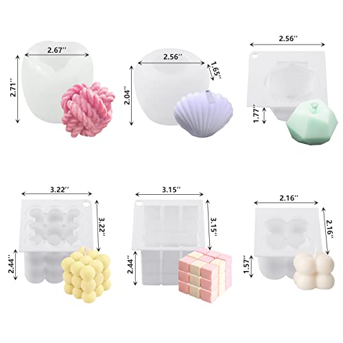 6Pcs Silicone Candle Molds Set For Candle Making,Yarn Ball Bubble Candle Mold, 3D Rose Silicone Mold,Cake Dessert Mousse Mold, Silicone Mold For Scented Candles Soaps Making, Wax, Resin Casting, Diy #TOP1