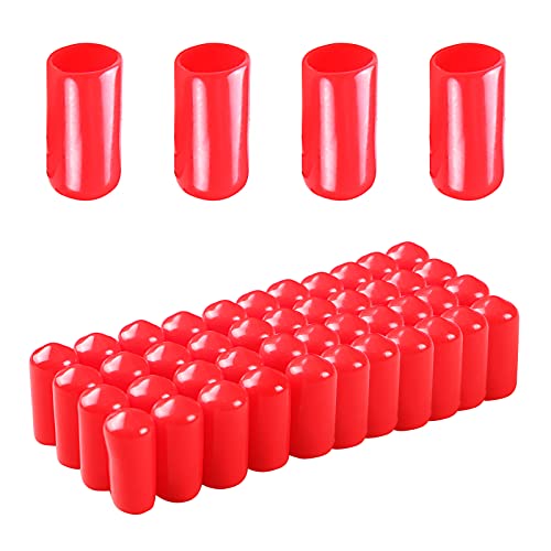 Image of Rubber Round End Cap Cover 1 /2 Inch (12mm) Screw Thread Protectors PVC Flexible Tubing Pipe Protective Bolt Screw Thread Protector Safety Cover | for Pipe Post Tubing Rod Cover 100 Pcs (Red)