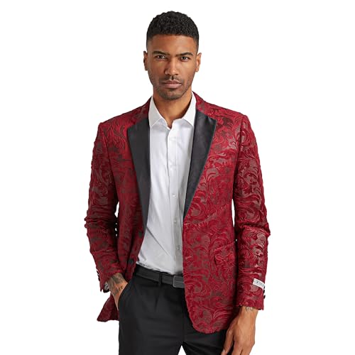 STACY ADAMS Men's Classic Modern Blazer Jacket – Slim Fit Paisley with Satin Notch Lapel Tailored Jacket Only2