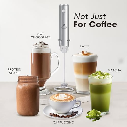Image of Zulay Kitchen Rechargeable Milk Frother Handheld - Frother Wand, Drink Mixer, Electric Whisk Frother, for Cappuccinos, Matcha & Protein Powder - Lux 4 Whisk 2 Speed Waterproof 2000mAh Silver