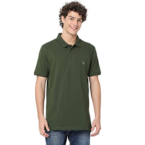 Image of Spykar Men's Slim Fit Polo Neck Half Sleeve Solid Casual T-Shirt