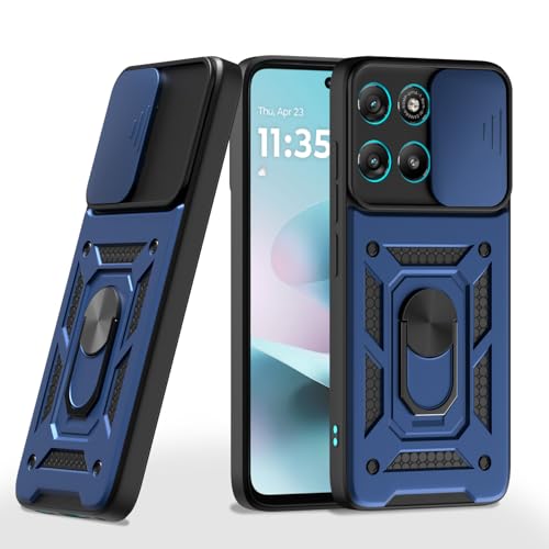 Image of Pikkme Back Cover for Motorola Moto G67 Power 5G / G57 Power 5G | 360 Protection Case | Sliding Camera Shield Cover & Ring Holder Stand D10 Tough Armor Bumper Case (Blue)