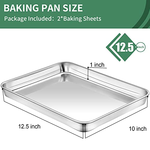 Baking Sheets Set Of 2, Hkj Chef Cookie Sheets 2 Pieces & Stainless Steel Baking Pans & Toaster Oven Tray Pans, Rectangle Size 12.5Lx10Wx1H Inch & Non Toxic & Healthy & Easy Clean… #TOP1