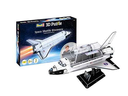 Revell 3D Puzzle Space Shuttle Discovery I Für Raumfahrt-Enthusiasten I 126 Teile für Kinder, Erwachsene, Jungen und Mädchen ab 8+ Jahren I inkl. Ständer I Bauspaß und Geschenkidee I 49 cm Lang