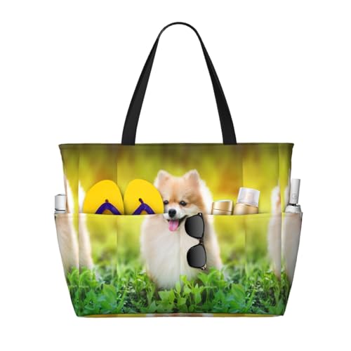Sac de plage chiot poméranie spacieux pour ne plus manquer de place en vacances