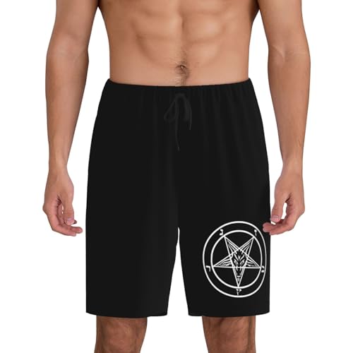 Goat of Mendes Pentagram Satan Satanic Baphomet Pajama Shorts for Men, Men's Pajama Bottoms, Sleepwear for Summer