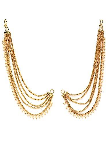 Image of Karatcart Gold Plated Pearl Chain Kundan Kaanchain Earrings for Women