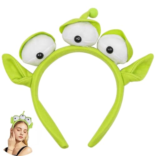 CUWERFO Alien Headband Three-Eyed Alien Headband Cute Green Eyes Hair Bands for Cosplay Halloween Parties & Photos